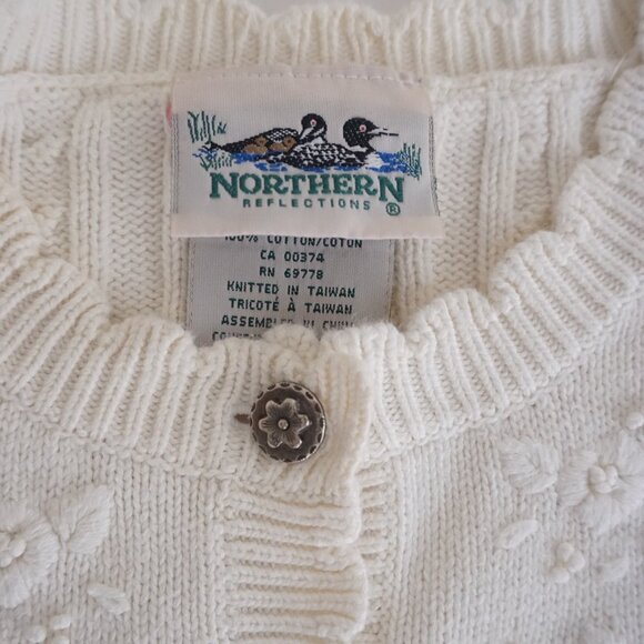 Northern Reflections White Knit Cardigan Floral Embroidered Grandmacore M Cotton - Picture 11 of 12